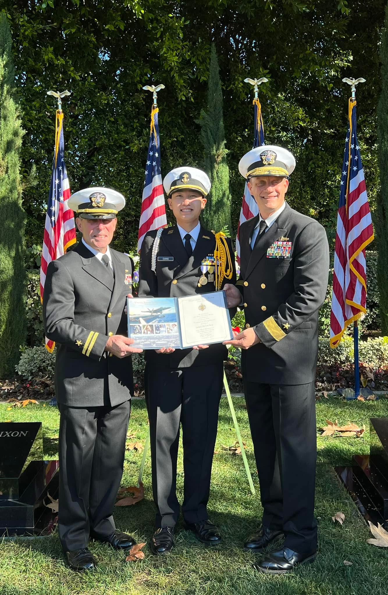 Zack Dang with Rear Admiral Robert Nowakowski when Zack received his appointment to the United States Naval Academy.
